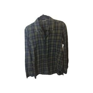 Neil Barrett Mens Plaid Cotton Loose Fit Button-Up Shirt Green Navy Size L